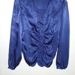 AB Studio Women Long Sleeve Blue Silk Blouse M